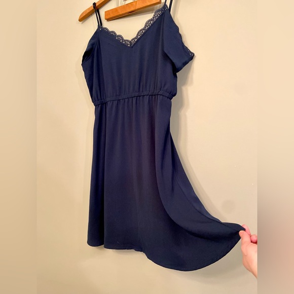 Vero Moda Navy Mille Short Off Shoulder Dress Sz L lace formal summer - Picture 5 of 7